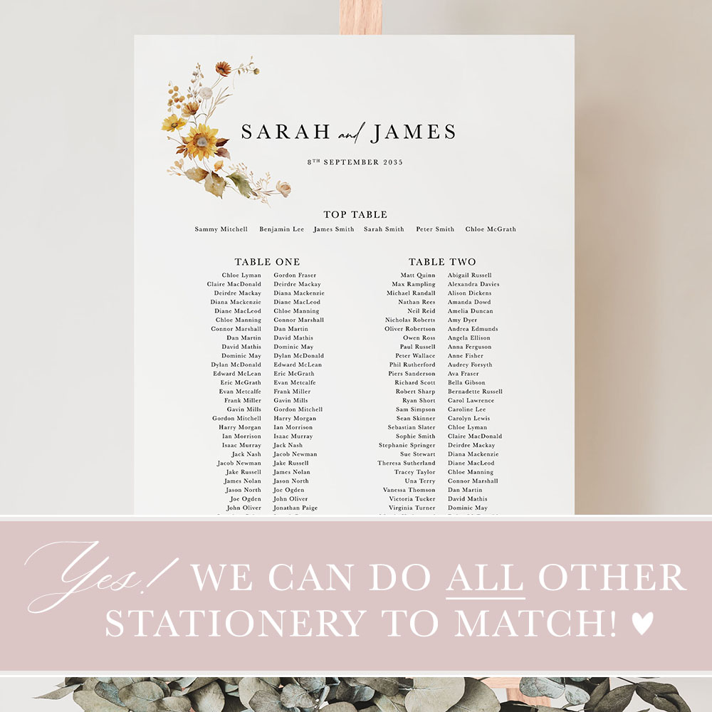 'Fall Florals' Large White Table Plan A2/A1/A0