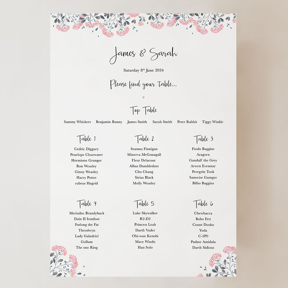 'Felicity' Small A3 Table Plan