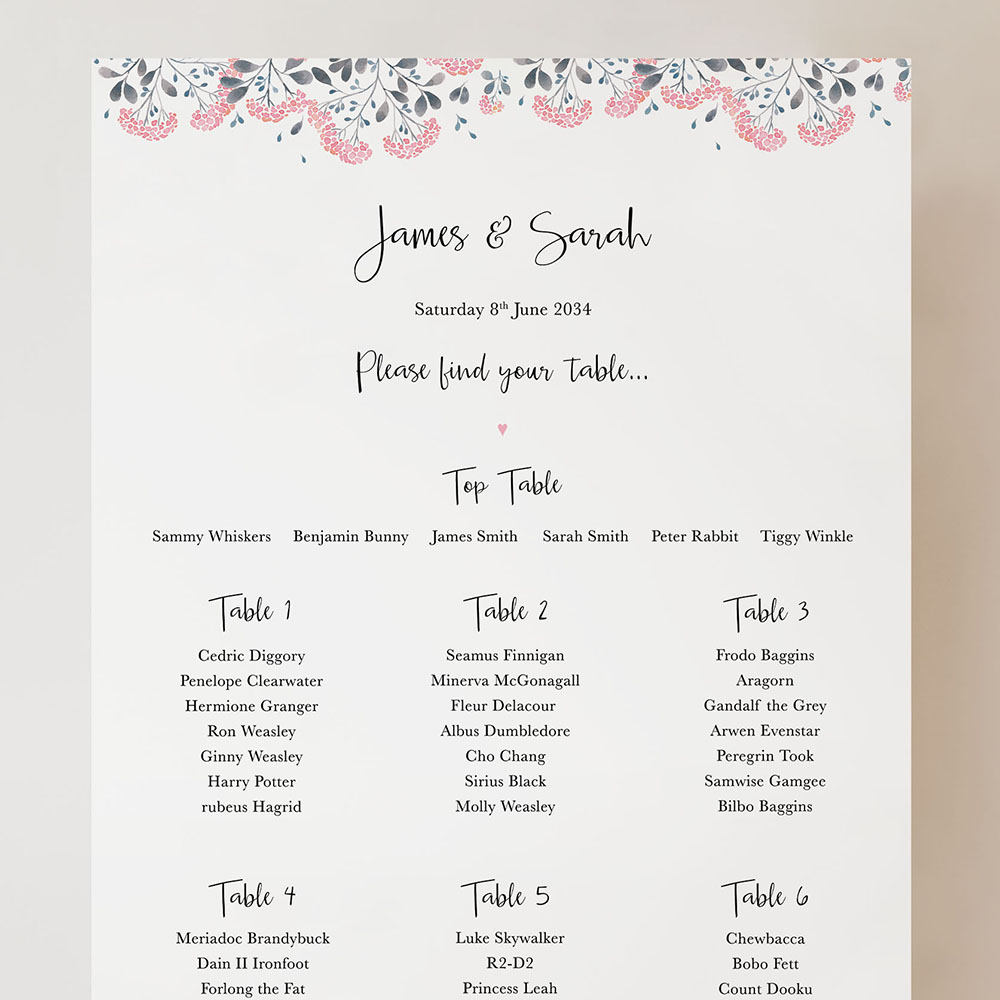 'Felicity' Small A3 Table Plan