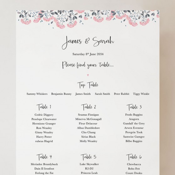 'Felicity' Small A3 Table Plan