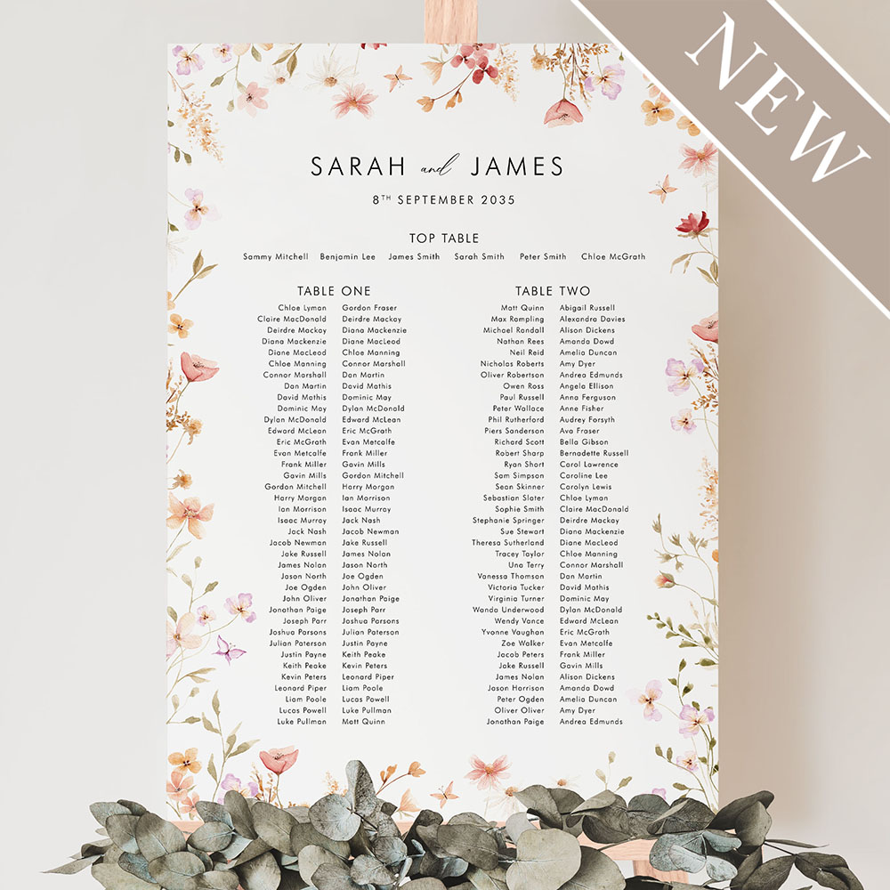 'Gentle Blooms' Large White Table Plan A2/A1/A0