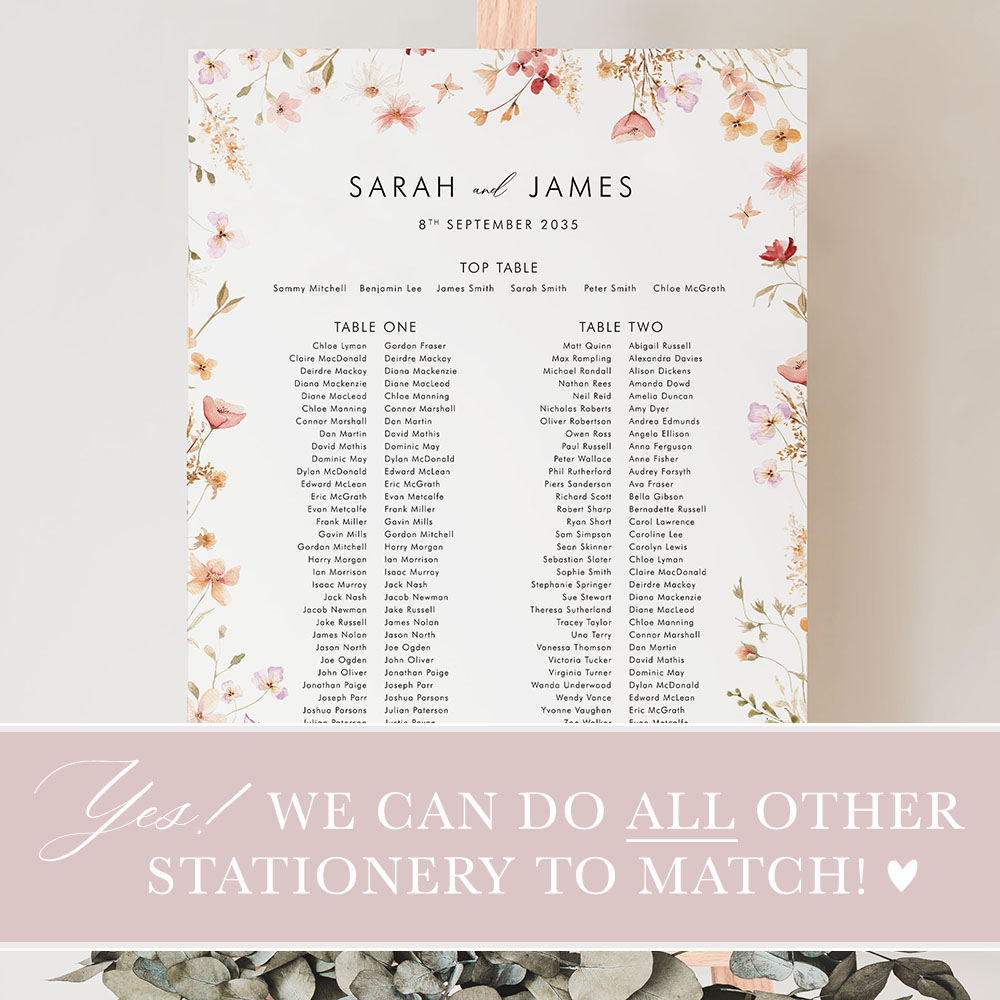 'Gentle Blooms' Large White Table Plan A2/A1/A0