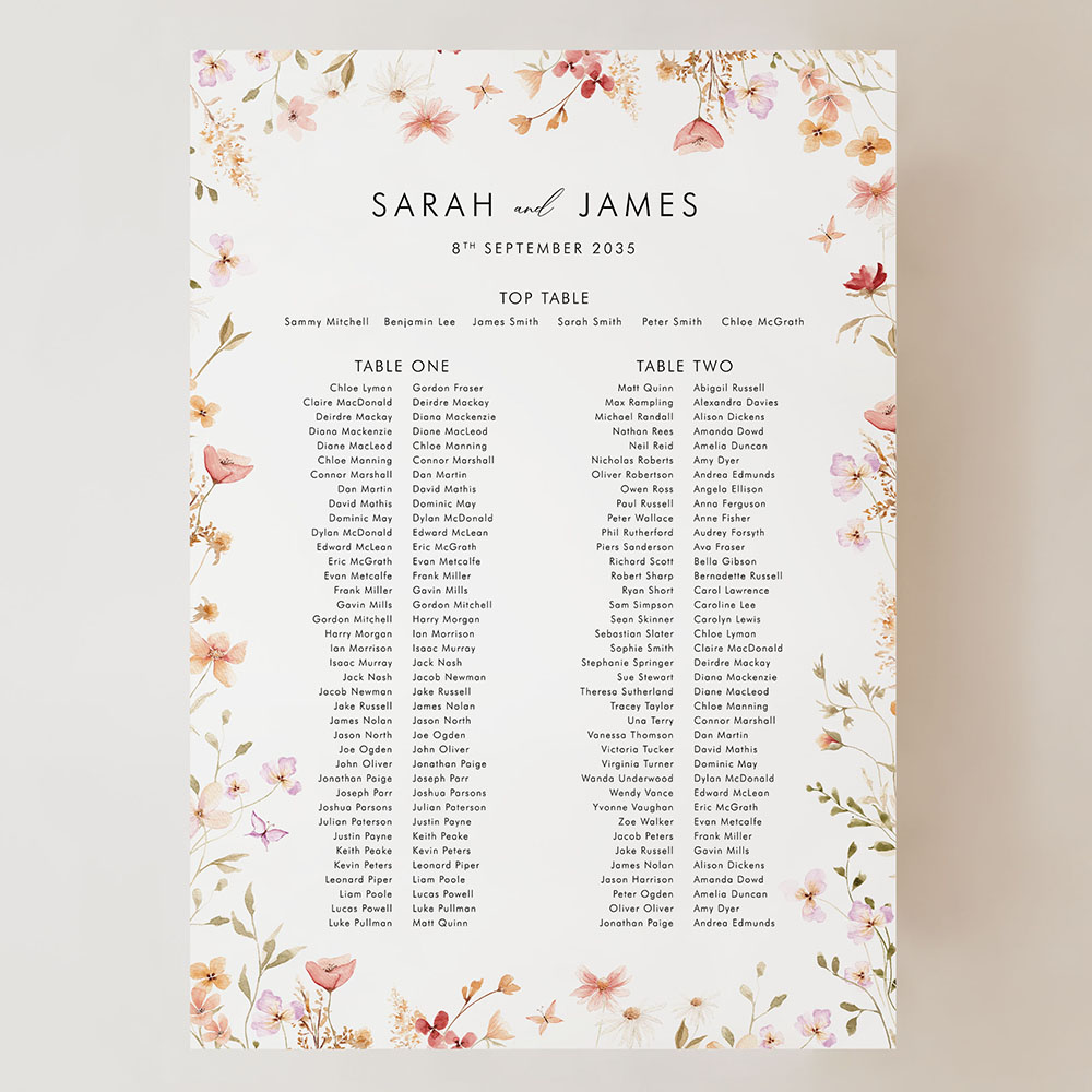 'Gentle Blooms' Small A3 Table Plan