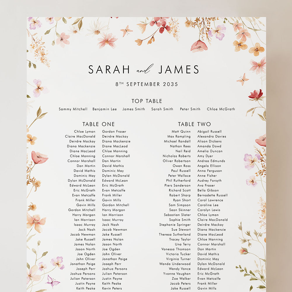 'Gentle Blooms' Small A3 Table Plan