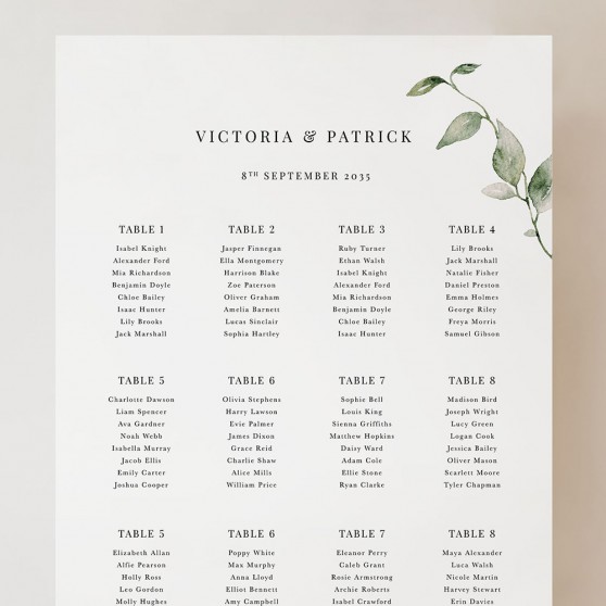 'Green Simplicity' Small A3 Table Plan