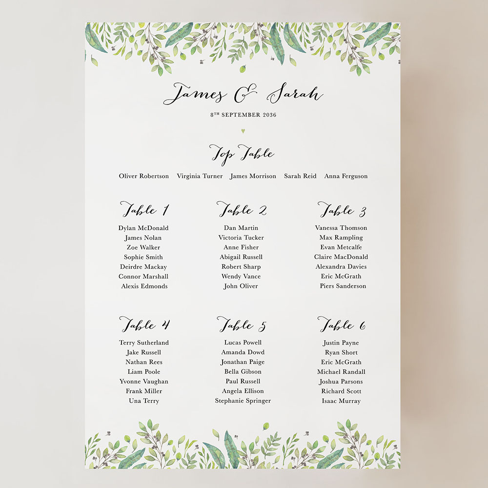 'Imogen' Small A3 Table Plan