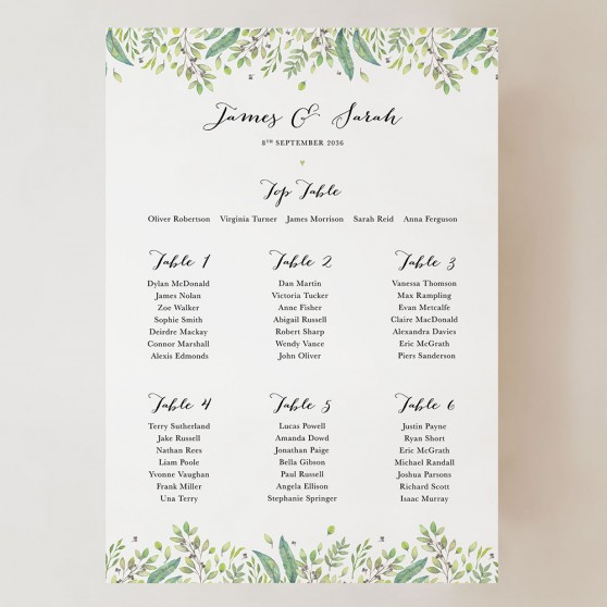 'Imogen' Small A3 Table Plan