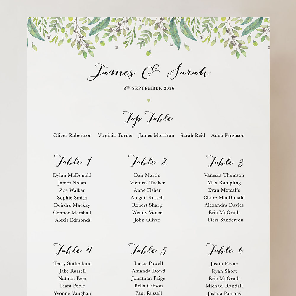 'Imogen' Small A3 Table Plan