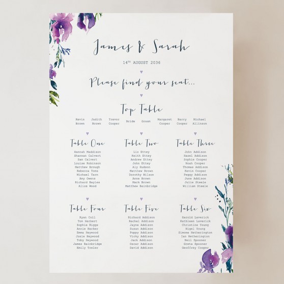 'Midnight Iris' Small A3 Table Plan