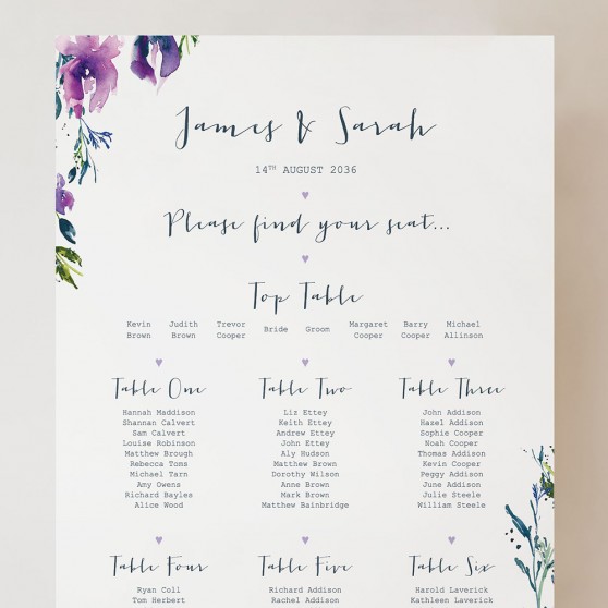 'Midnight Iris' Small A3 Table Plan