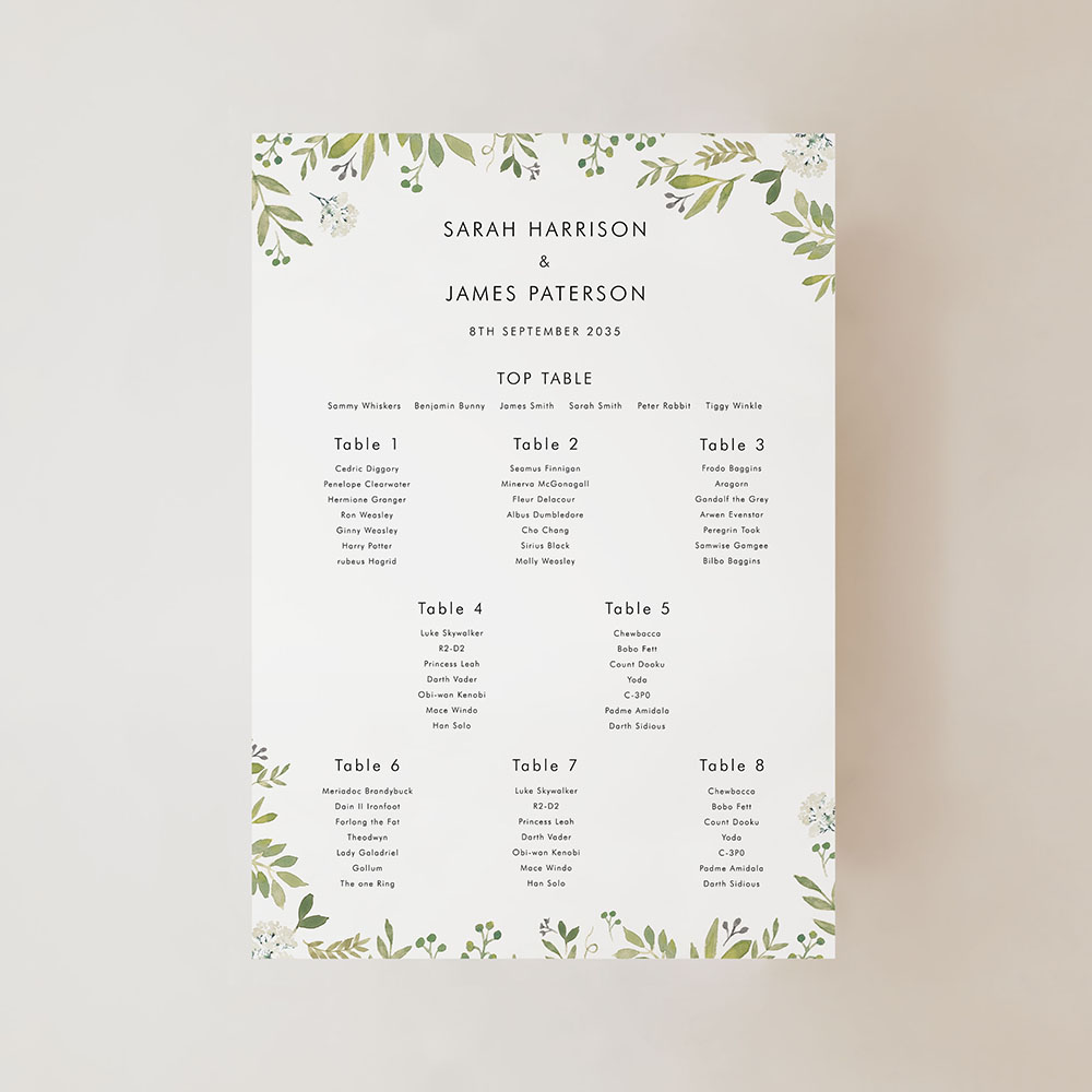 'Naomi' Small A3 Table Plan