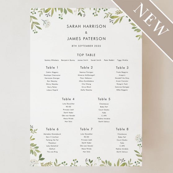 'Naomi' Small A3 Table Plan