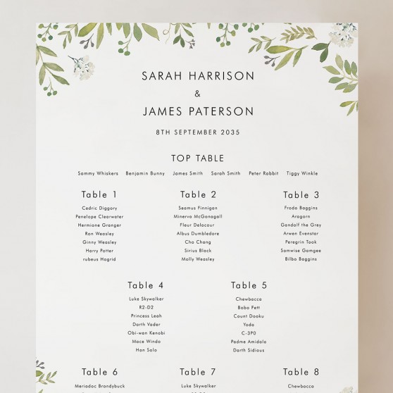 'Naomi' Small A3 Table Plan