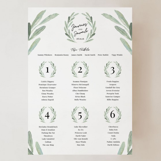 'Olive' Small A3 Table Plan