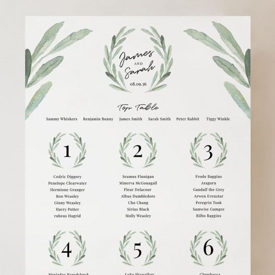 'Olive' Small A3 Table Plan