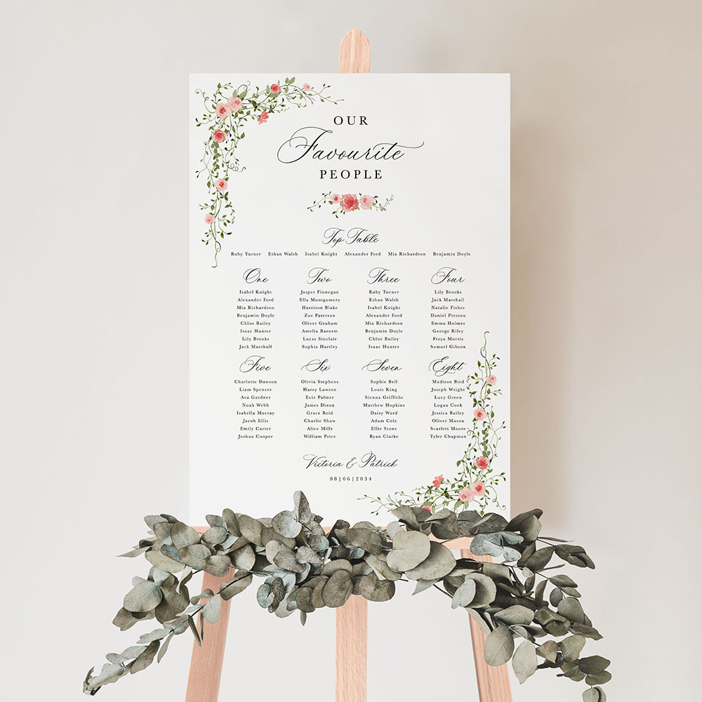 'Rose Garden' Large White Table Plan A2/A1/A0