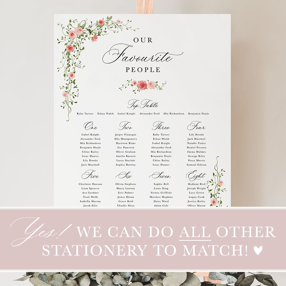 'Rose Garden' Large White Table Plan A2/A1/A0