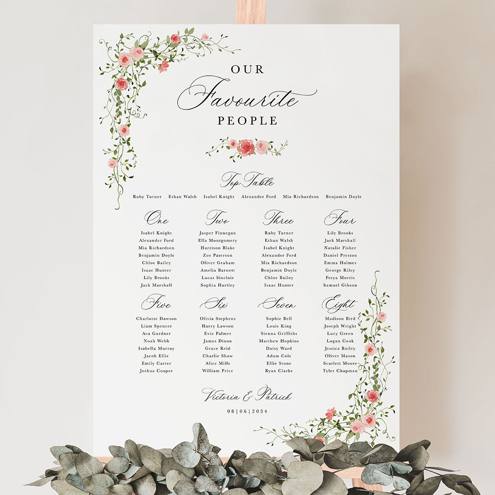 'Rose Garden' Large White Table Plan A2/A1/A0