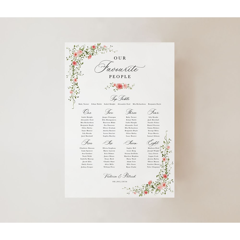 'Rose Garden' Large White Table Plan A2/A1/A0