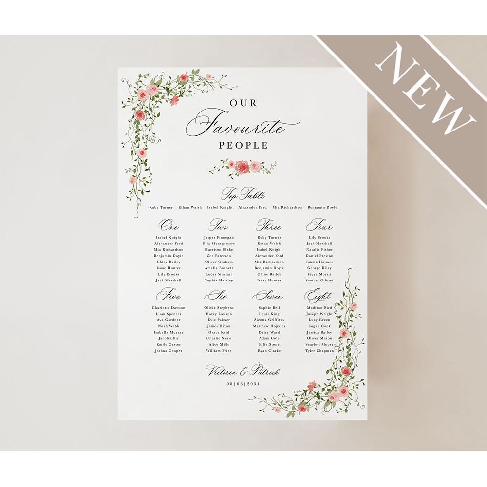 'Rose Garden' Large White Table Plan A2/A1/A0