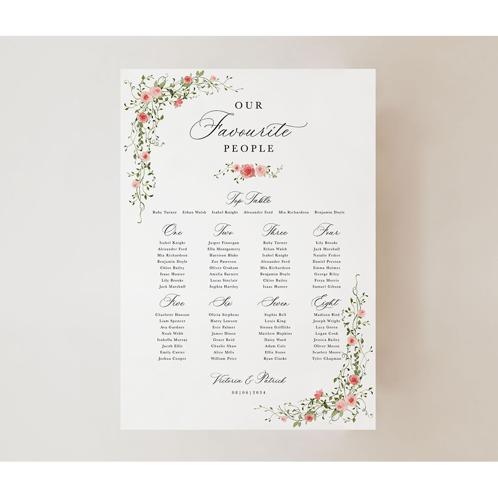 'Rose Garden' Large White Table Plan A2/A1/A0