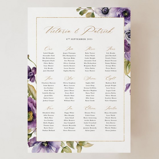 'Royal Blooms' Small A3 Table Plan