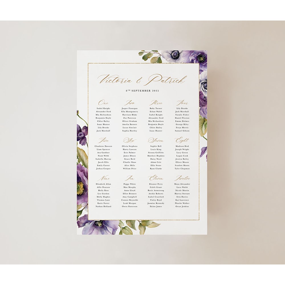 'Royal Blooms' Large White Table Plan A2/A1/A0