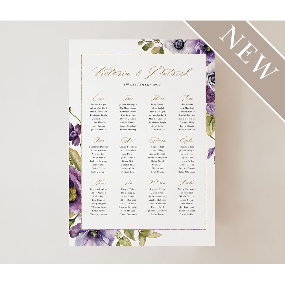 'Royal Blooms' Large White Table Plan A2/A1/A0