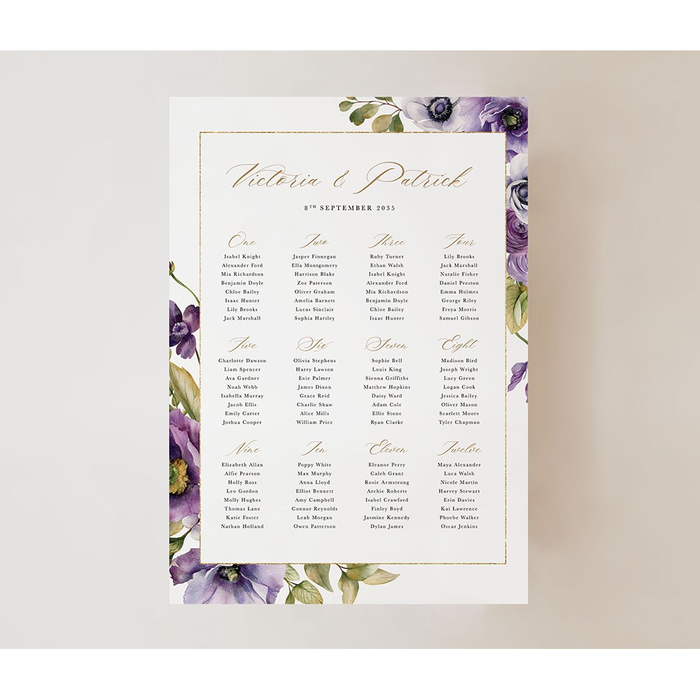 'Royal Blooms' Large White Table Plan A2/A1/A0