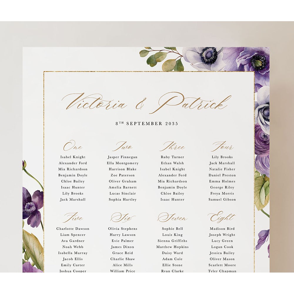 'Royal Blooms' Large White Table Plan A2/A1/A0