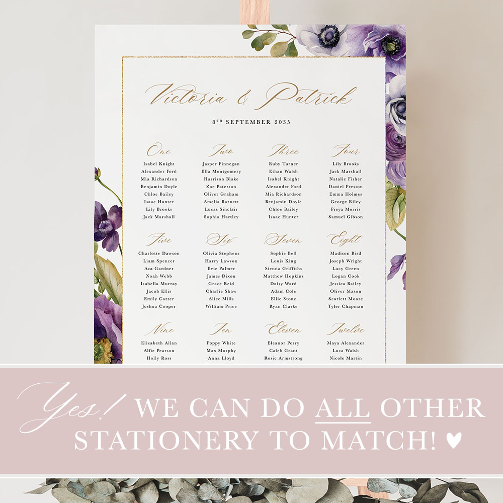 'Royal Blooms' Large White Table Plan A2/A1/A0