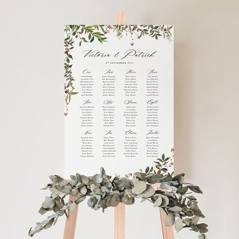 'Winter Wedding' Large White Table Plan A2/A1/A0