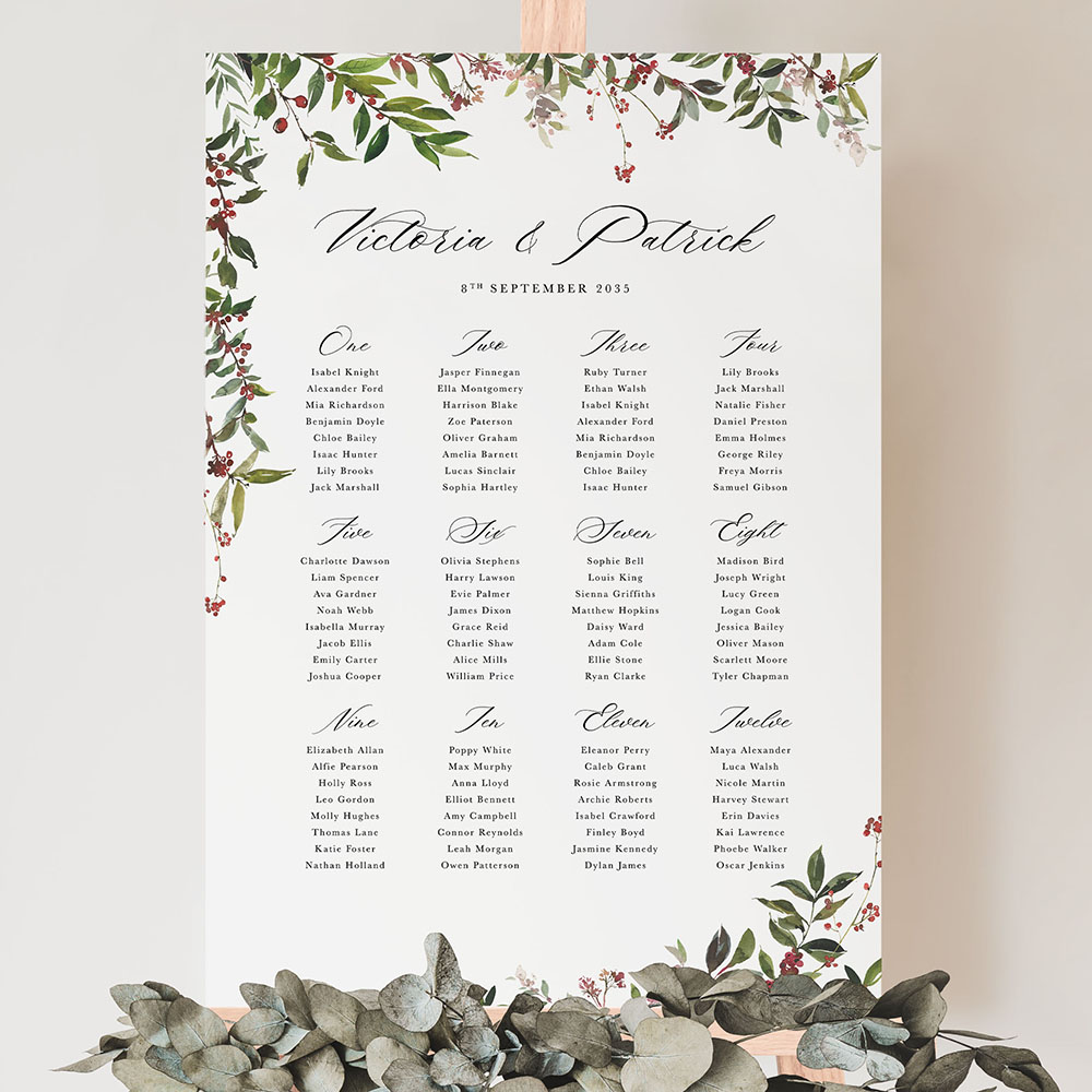 'Winter Wedding' Large White Table Plan A2/A1/A0