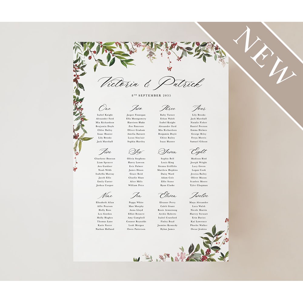 'Winter Wedding' Large White Table Plan A2/A1/A0