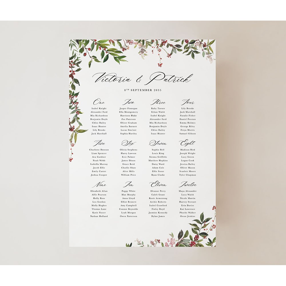 'Winter Wedding' Large White Table Plan A2/A1/A0