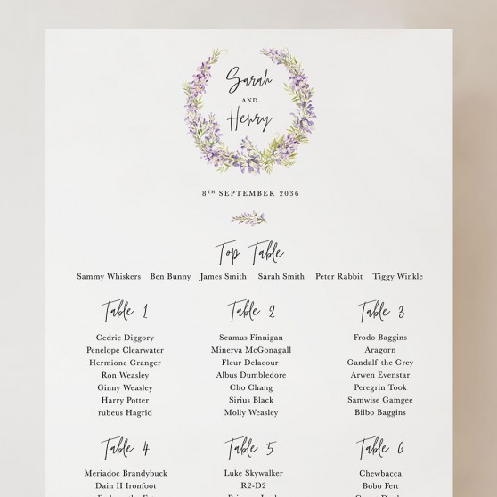 'Wisteria' Small A3 Table Plan