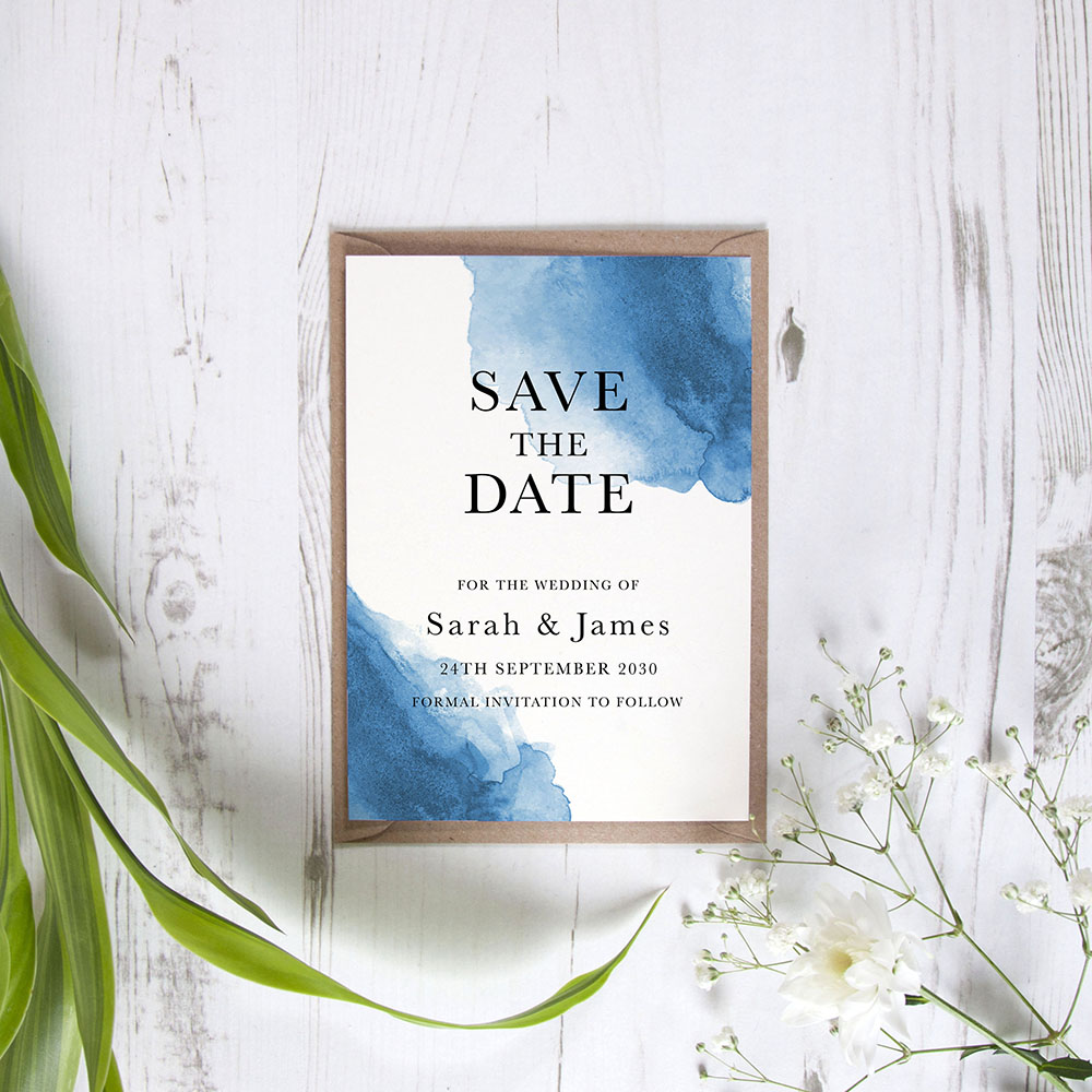 Blue Watercolour Splash Save The Date Cards